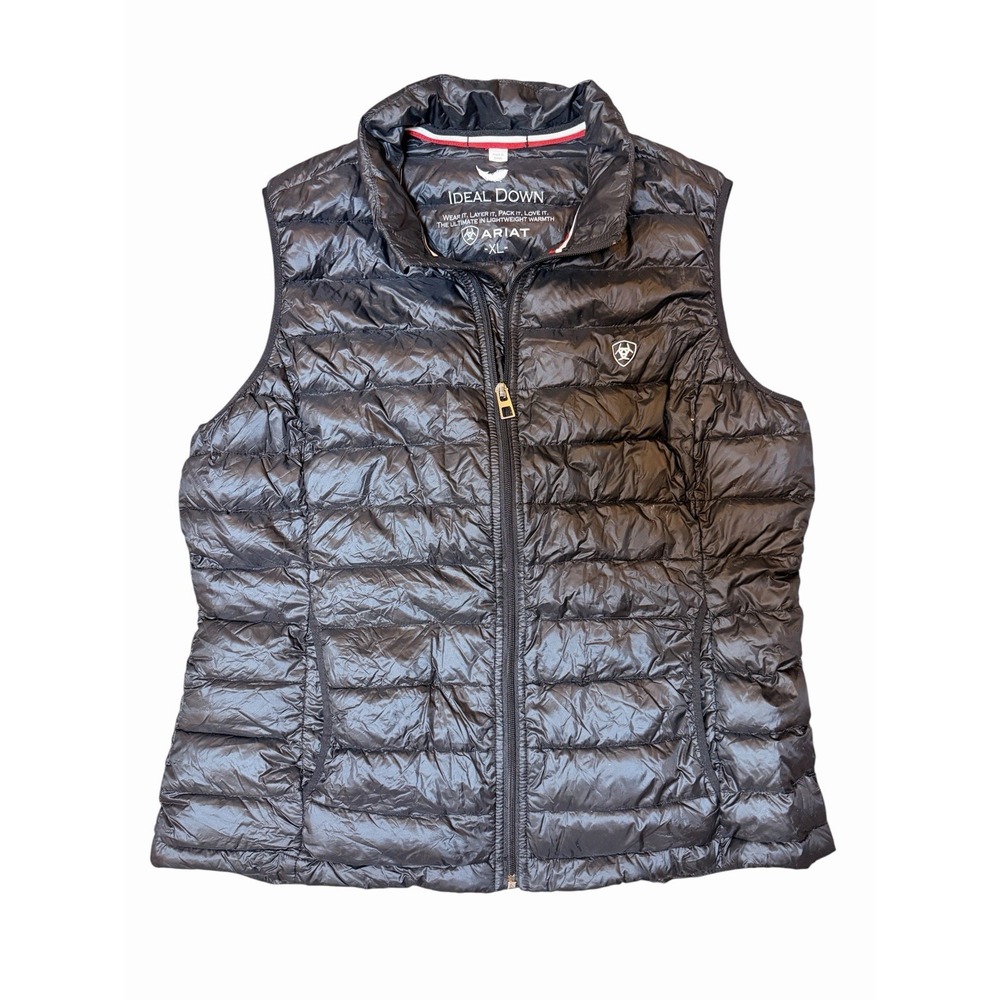Ariat Ideal Down Puffer Vest Womens XL Black Lightweight Full Zip Packable